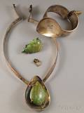 Vintage Mexican Sterling Silver and Green Hardstone Necklace and Bracelet