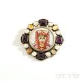 Egyptian Revival Sterling Silver Hardstone and Micromosaic Brooch
