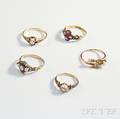 Five Gold Mostly Gemset Antique Rings