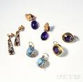 Four Pairs of Gold Gemset Earrings