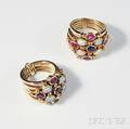 Two 14kt Gold Gemset Gypsy Rings