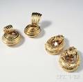 Two Pairs of 14kt Gold Door Knocker Earrings