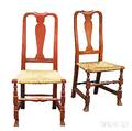 Two Queen Anne Redpainted Rushseat Side Chairs