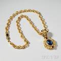18kt Gold Link Chain and 14kt Gold and Topaz Pendant