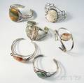 Six Mostly Sterling Silver and Hardstone Cuffs
