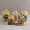 Five Cobaltdecorated Advertising Stoneware Jugs