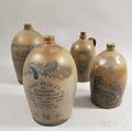 Four Cobaltdecorated Stoneware Advertising Jugs