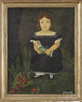 Oil on canvas folk portrait of a young girl