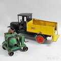 Polychrome Pressed Steel Cement Mixer and a Buddy L Ice Delivery Truck