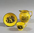 Three Transferdecorated Canary Yellow Staffordshire Pottery Items