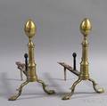 Pair of Federal Brass and Wrought Iron Lemontop Andirons