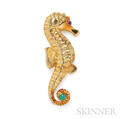 18kt Gold Gemset Seahorse Brooch