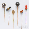 Five Gold Gemset Stickpins