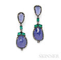 14kt Blackened Gold Tanzanite and Emerald Earpendants