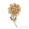18kt Gold Ruby and Diamond Flower Brooch