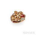 18kt Gold Enamel and Diamond Ring