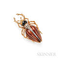 18kt Gold Enamel and Diamond Beetle PendantBrooch