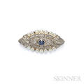 Art Deco Platinum Sapphire and Pearl Brooch