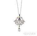 Sapphire Pearl and Diamond Pendant