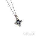 Art Deco Platinum Sapphire and Diamond Pendant