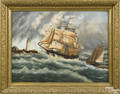 New England oil on board coastal scene mid 19th c