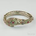 Indianstyle Silver Gemset Snake Hinged Bangle Bracelet
