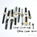 Small Collection of Fashion Wristwatches and Antique Keys
