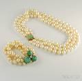Triplestrand Pearl Necklace and Bracelet