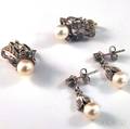 Two Pairs of 14kt White Gold Pearl and Diamond Earrings