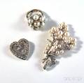 Three Pieces of 14kt White Gold Pearl and Diamond Jewelry