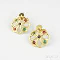 Pair of Italian 14kt Gold Gemset Floriform Earrings