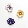 Three Enamel Art Nouveau Flower PendantBrooches
