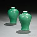 Pair of Small Greenglazed Vases
