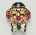 18kt Gold Gemset Clown Brooch