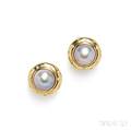 18kt Gold Mabe Pearl and Diamond Earclips