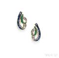 18kt Gold Sapphire Emerald and Diamond Earclips Charles Krypell