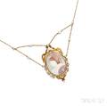 Art Nouveau 14kt Gold Shell Cameo and Baroque Freshwater Pearl Necklace