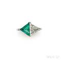 Platinum Emerald and Diamond Twinstone Ring