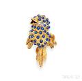 18kt Gold Lapis and Diamond Bird Brooch
