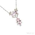 Edwardian Platinum Morganite and Diamond Lavaliere