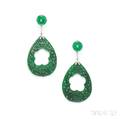 18kt White Gold Jade and Diamond Earpendants