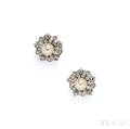 Platinum Cultured Pearl and Diamond Earclips