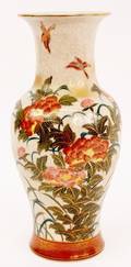 Oriental Raku Vase with Floral Decoration