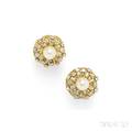 18kt Gold Cultured Pearl and Diamond Earclips