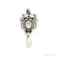 Antique Baroque Pearl and Diamond PendantBrooch