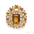 Retro 18kt Gold and Citrine Brooch