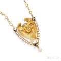 Arts amp Crafts 18kt Gold and Split Pearl Pendant