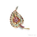 14kt Gold Gemset Leaf Brooch