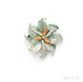18kt Gold Jade and Diamond Flower Brooch Mario Buccellati