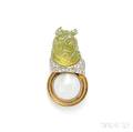 18kt Gold Carved Peridot and Mabe Pearl Brooch Elizabeth Gage